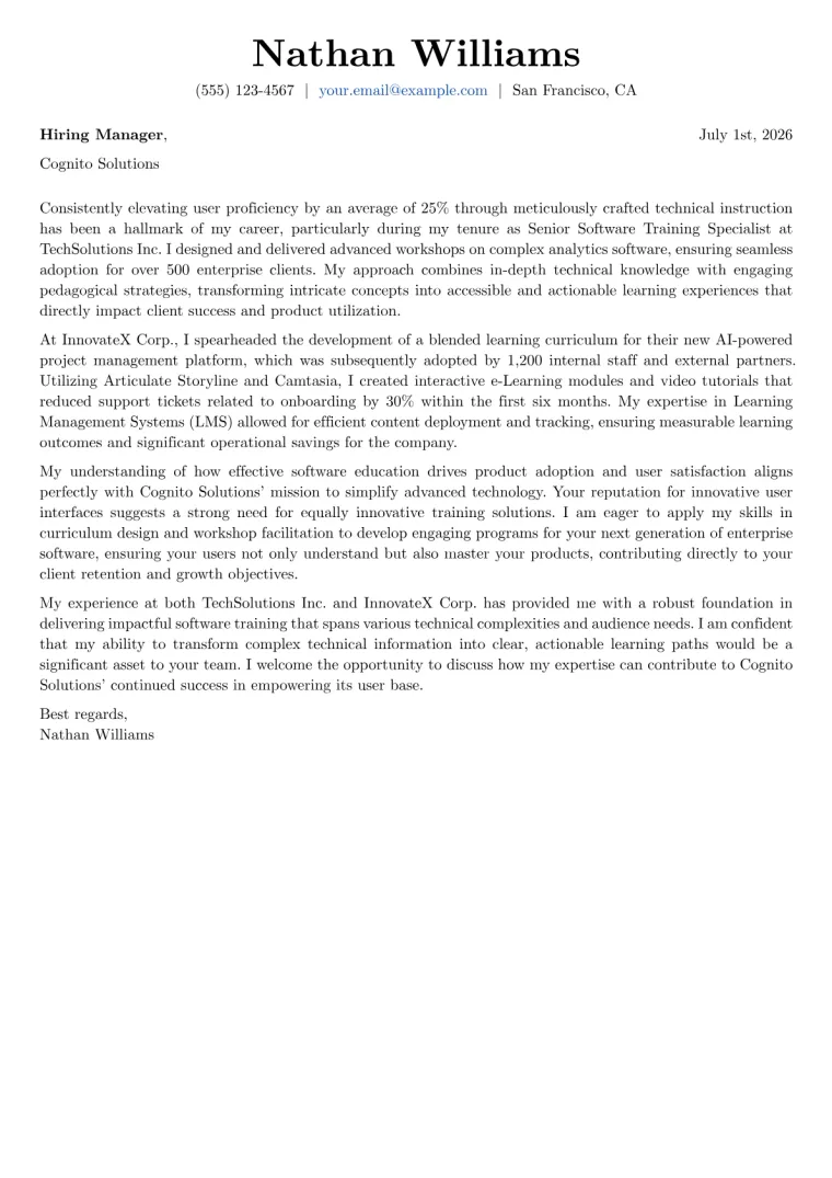 Software Trainer cover letter example
