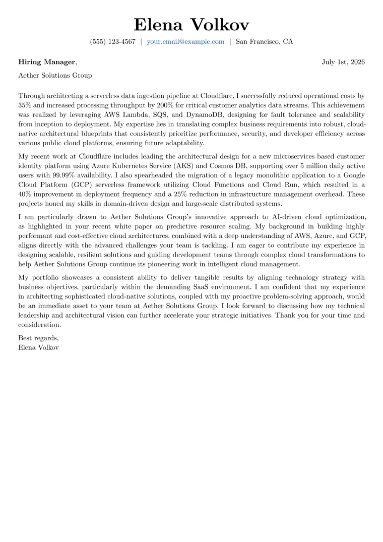 Solution Architect cover letter example preview