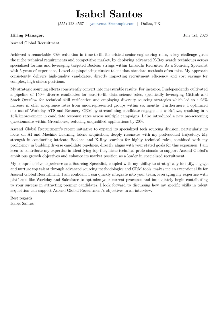 Sourcing Specialist cover letter example preview