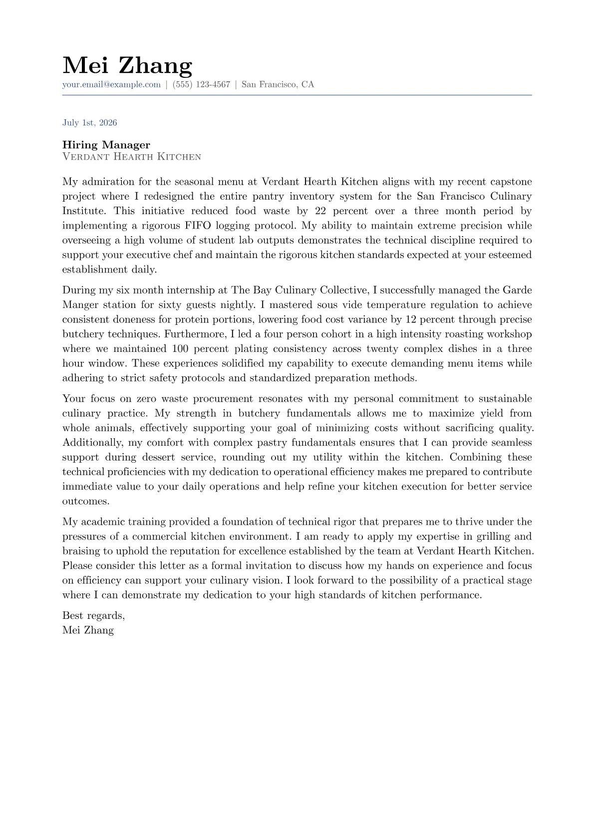 Sous Chef cover letter in the Classic design