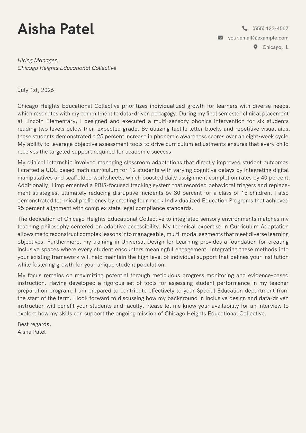 Special Ed Teacher cover letter in the Creative design