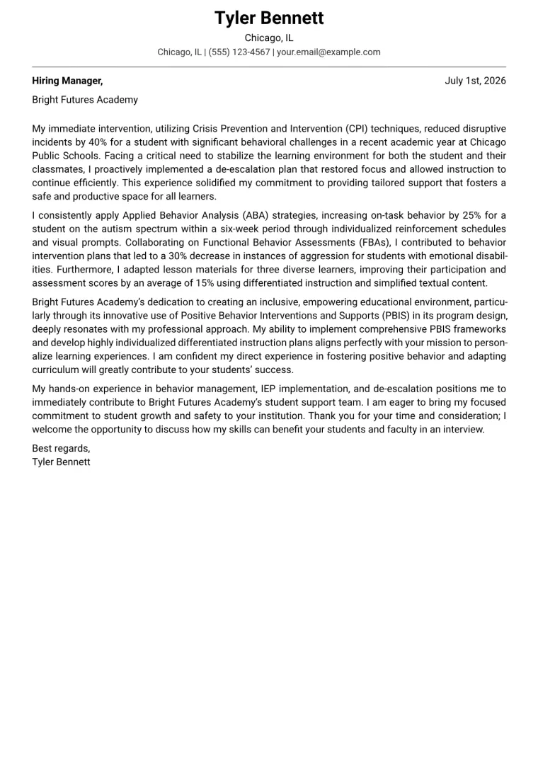 Special Education Aide cover letter example preview