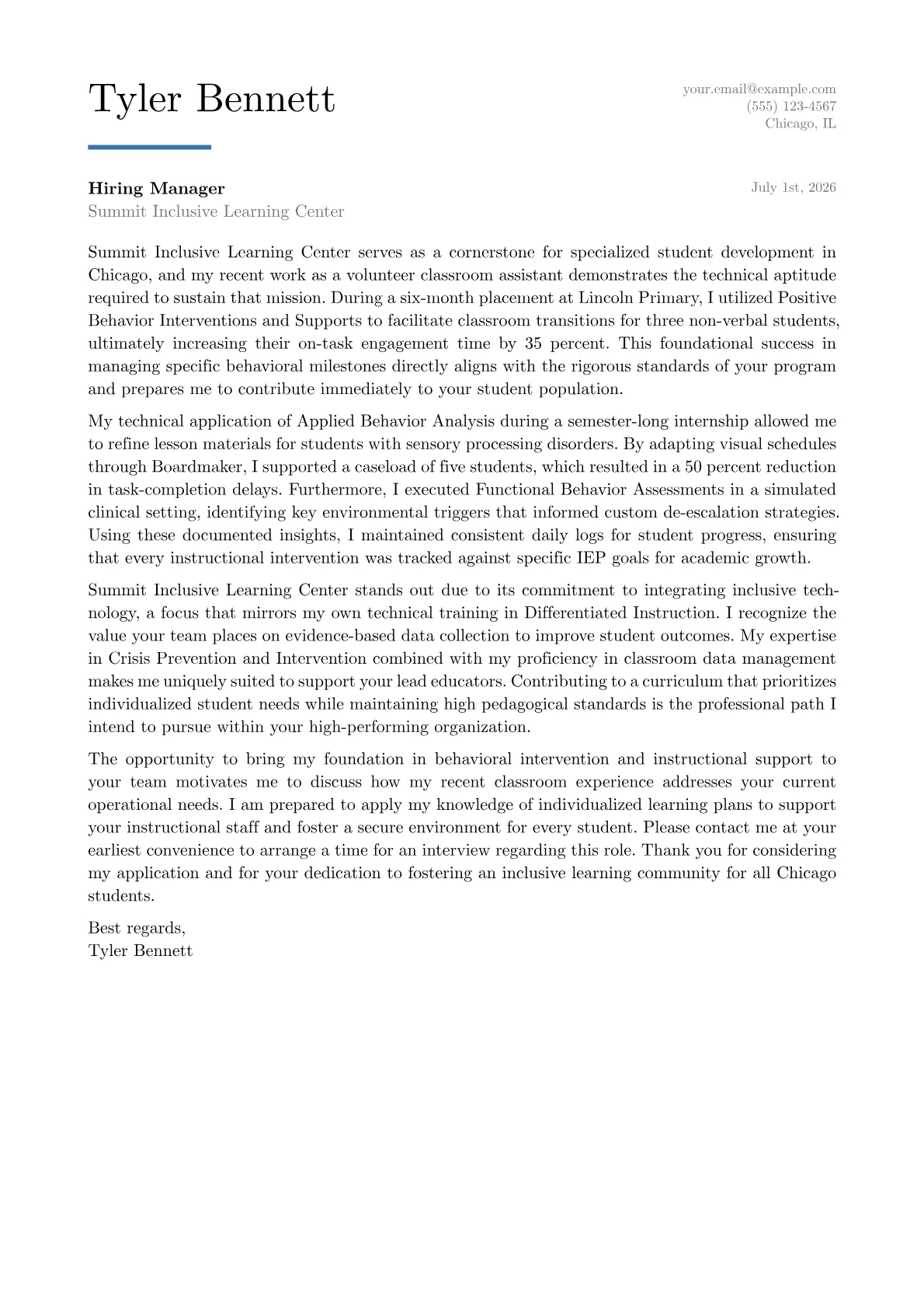 Special Education Aide cover letter in the Executive design