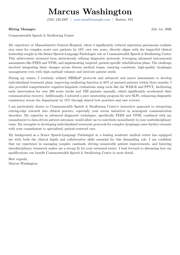 Speech Pathologist cover letter example preview