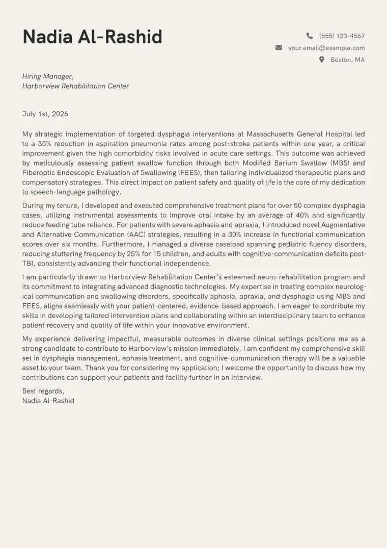 Speech Therapist Cover Letter Example