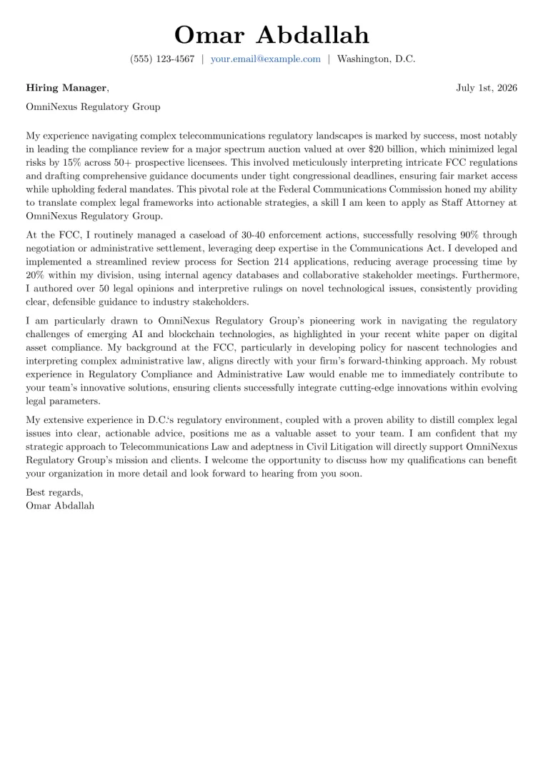 Staff Attorney cover letter example preview