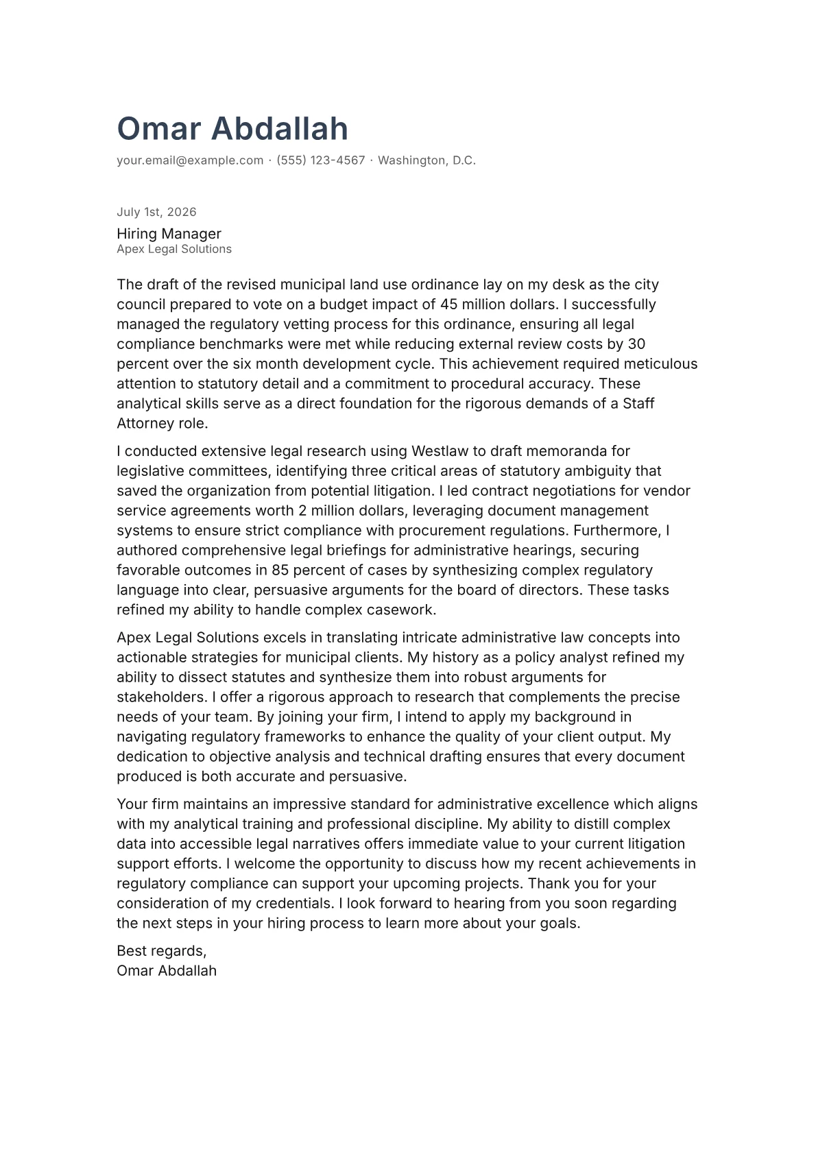 Staff Attorney cover letter in the Minimal design