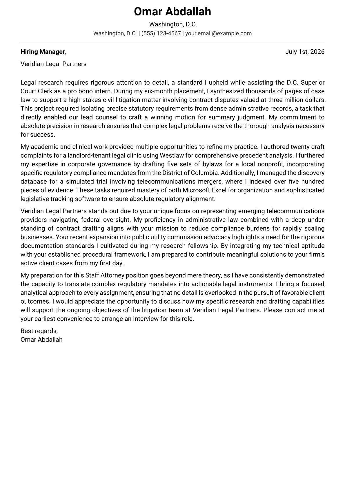Staff Attorney cover letter in the Modern design