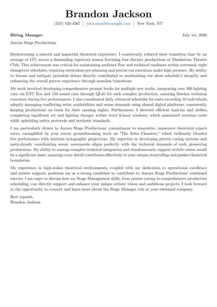 Stage Manager Cover Letter Example