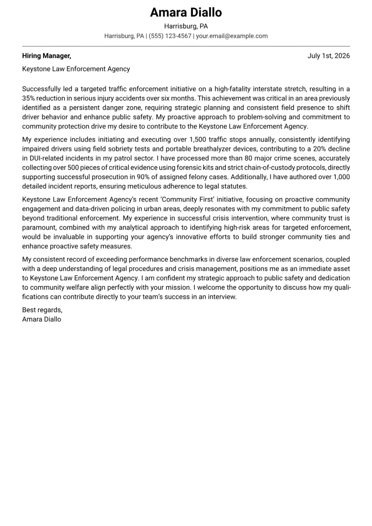 State Trooper cover letter example preview