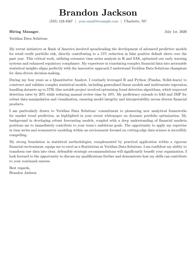 Statistician cover letter example preview
