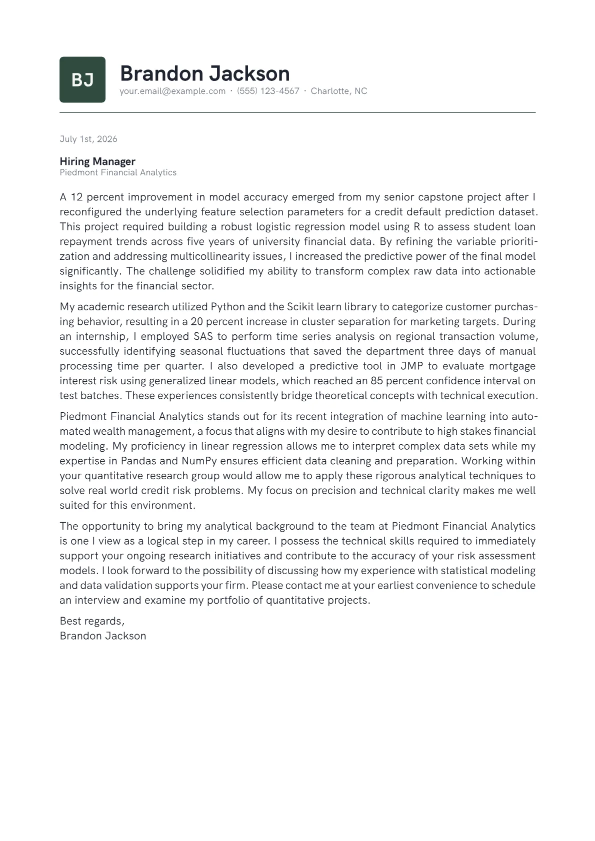 Statistician cover letter in the Emblem design