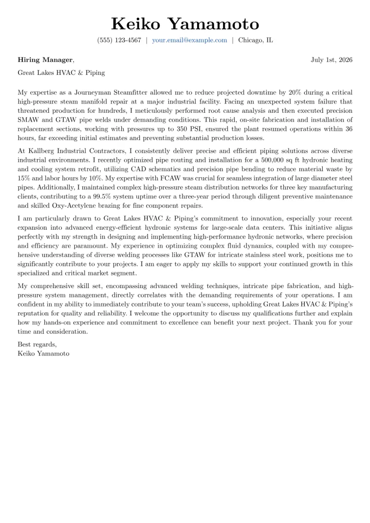 Steamfitter Cover Letter Example + Template (2026)