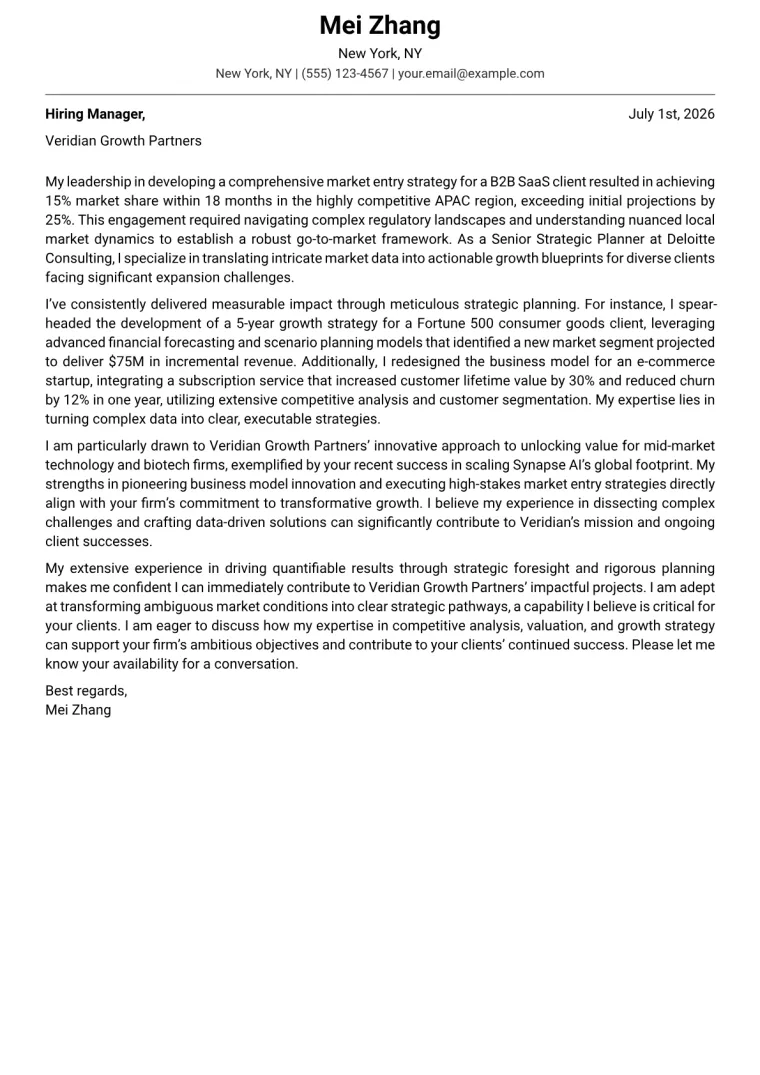 Strategic Planner cover letter example preview