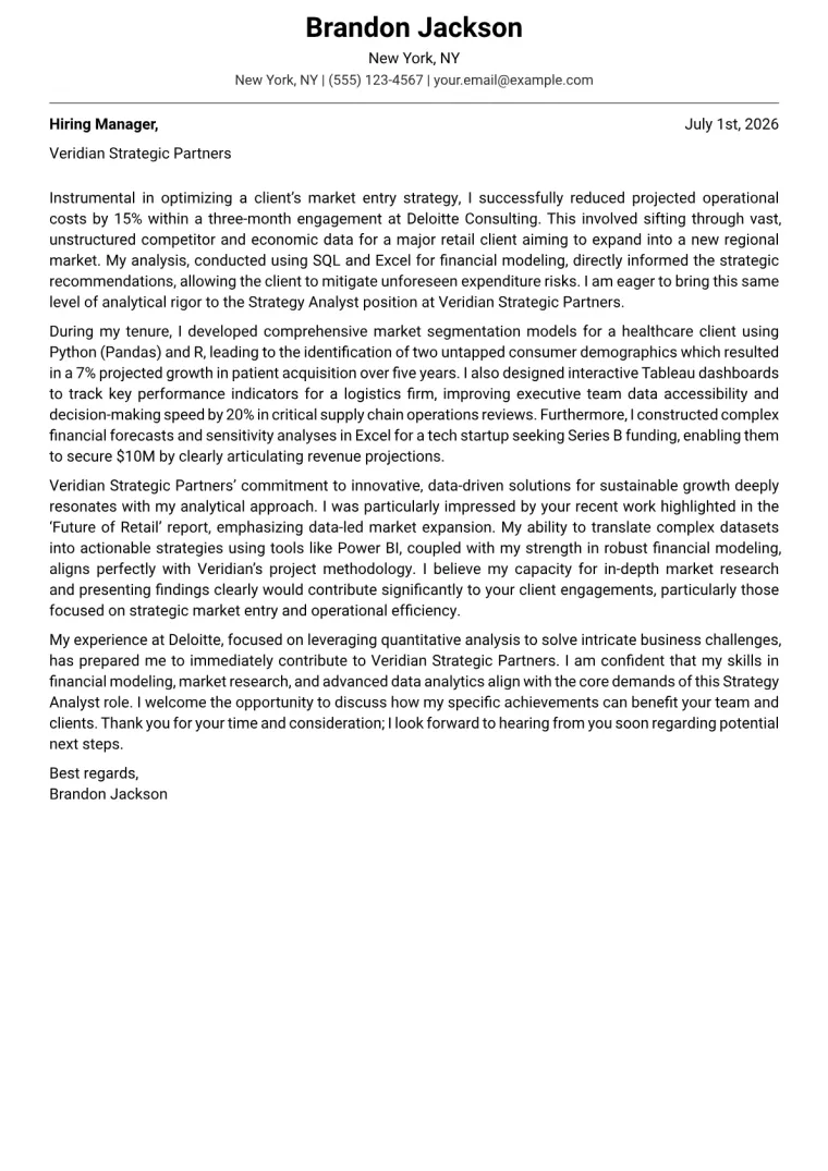 Strategy Analyst cover letter example preview