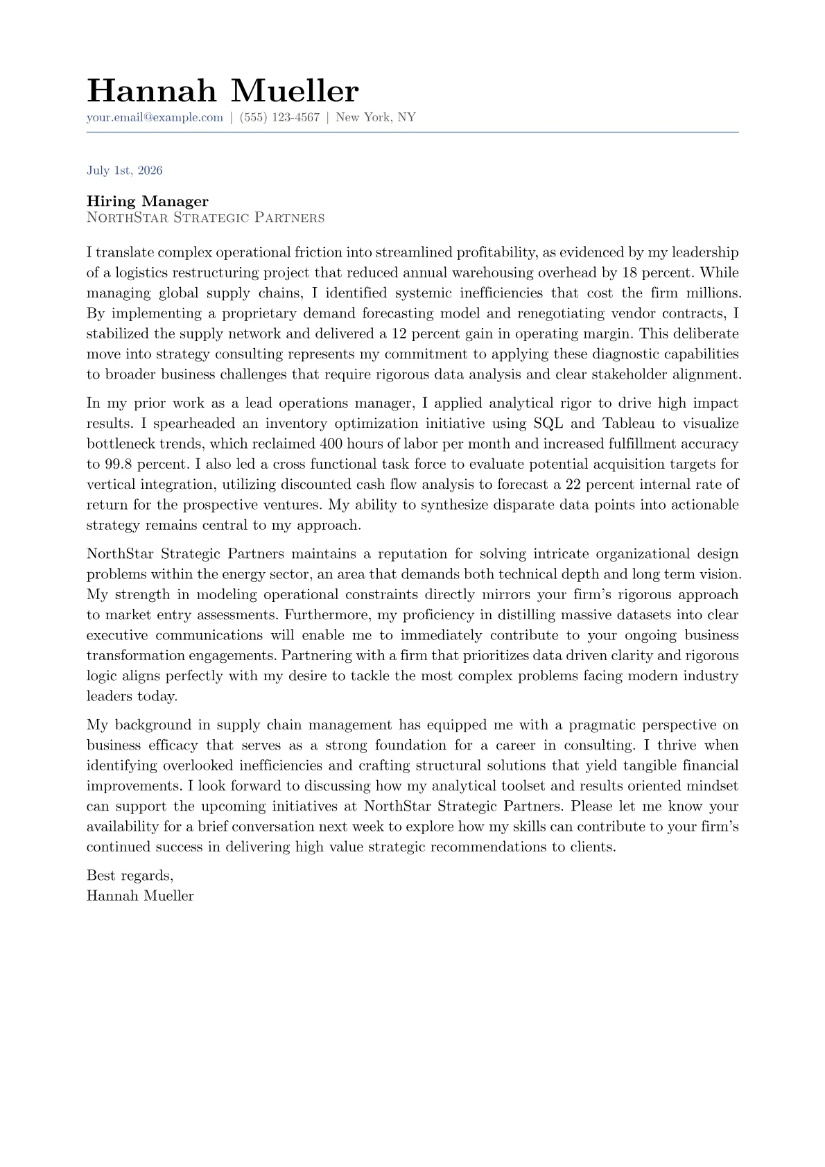 Strategy Consultant cover letter in the Classic design