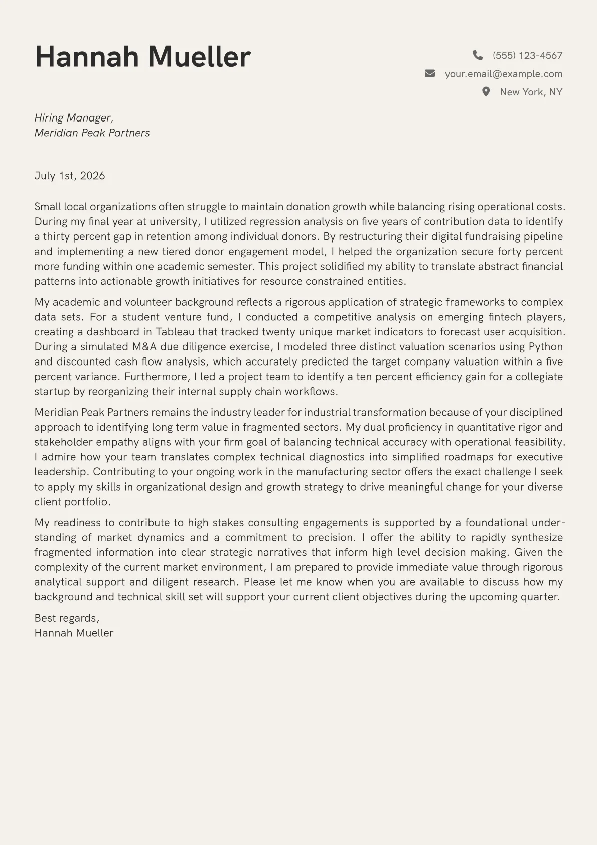 Strategy Consultant cover letter in the Creative design