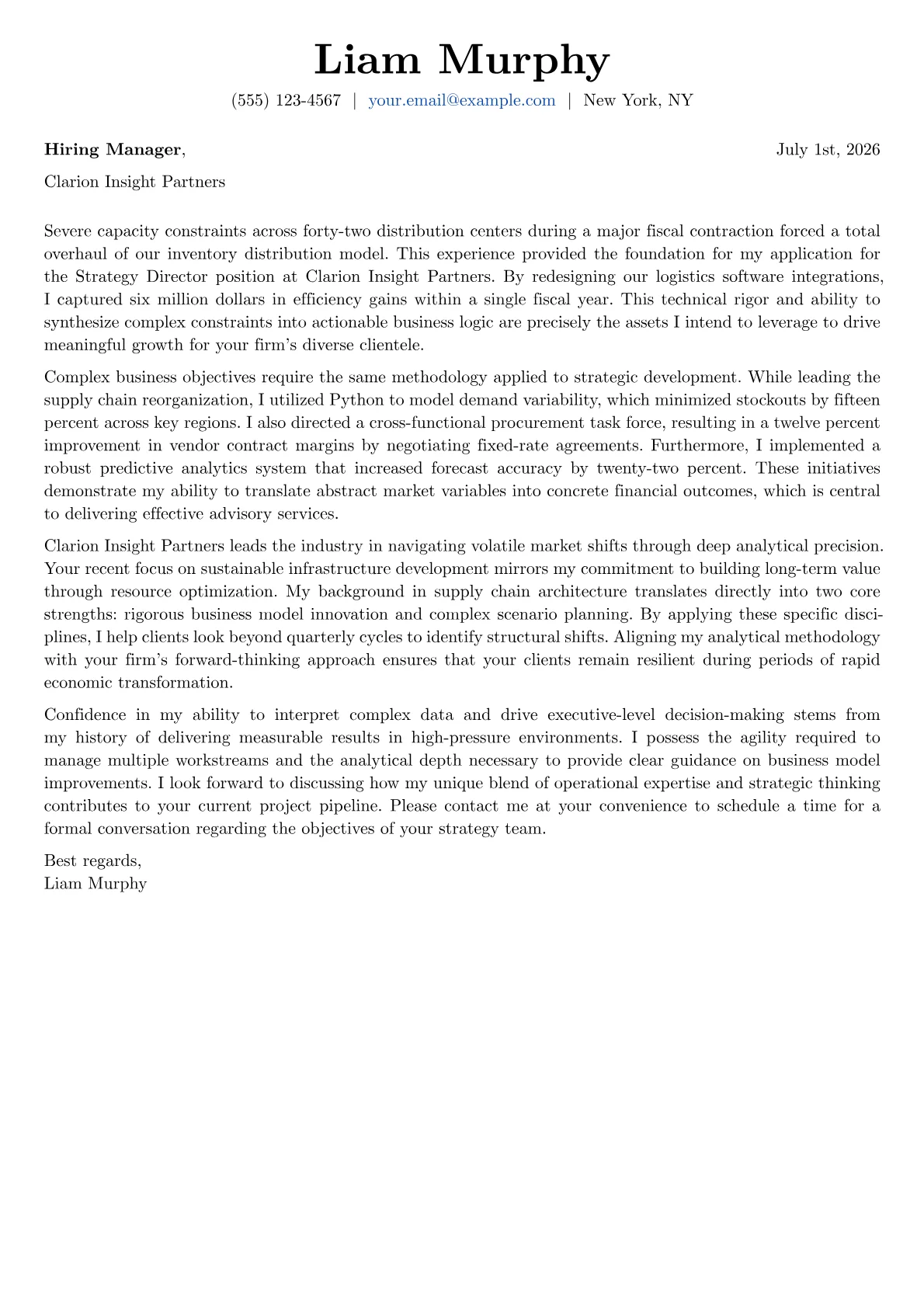 Strategy Director cover letter in the Basic design