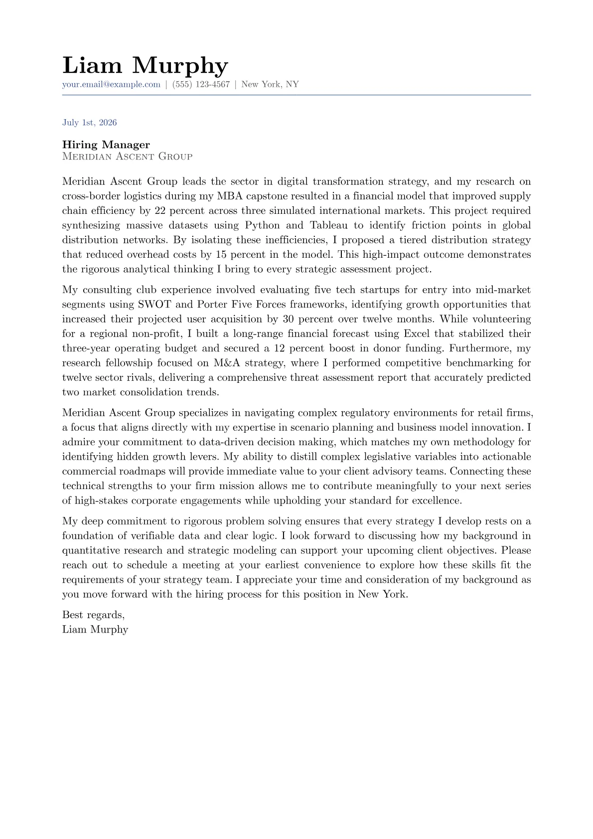 Strategy Director cover letter in the Classic design