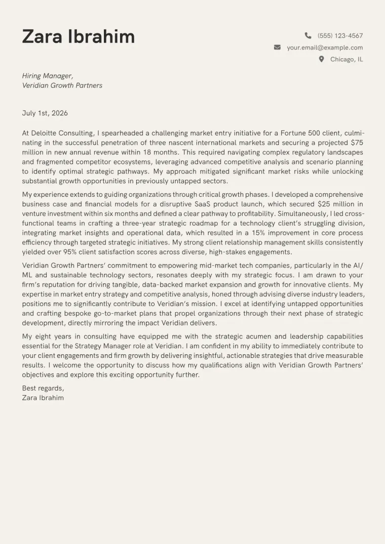 Strategy Manager cover letter example