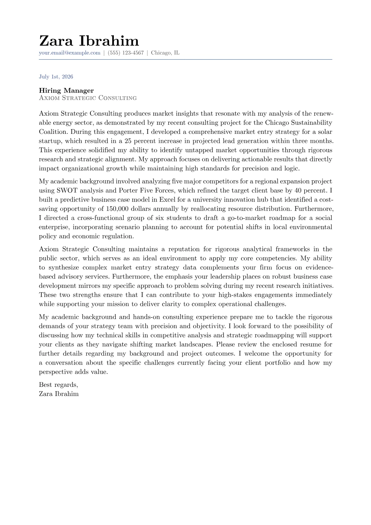 Strategy Manager cover letter in the Classic design