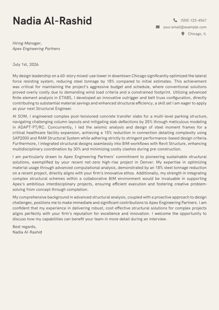 Structural Engineer Cover Letter Example