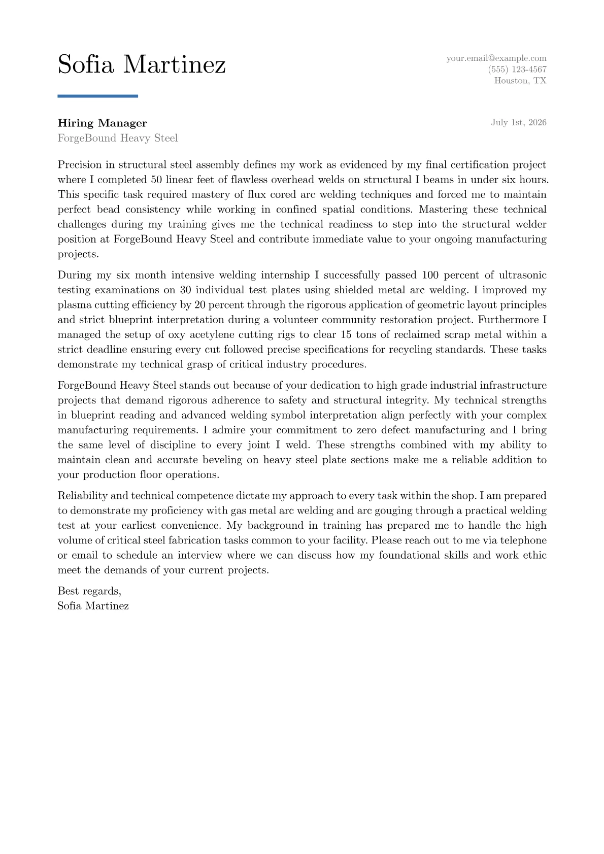Structural Welder cover letter in the Executive design