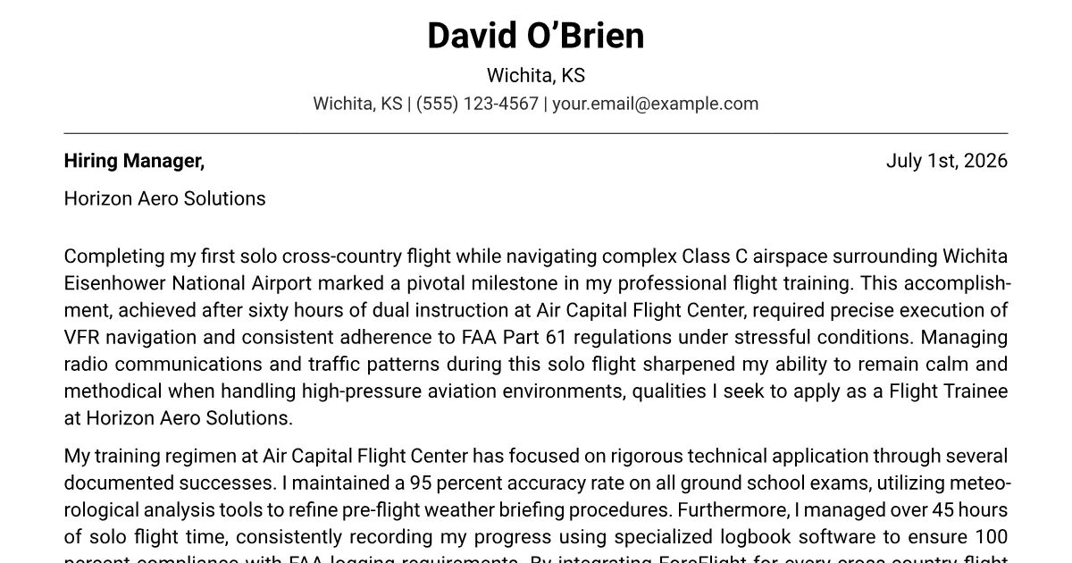 Student Pilot Cover Letter Example + Template (2026)