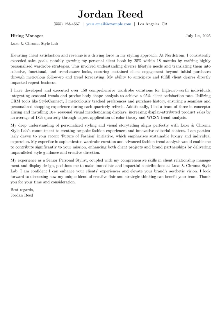 Stylist cover letter example preview