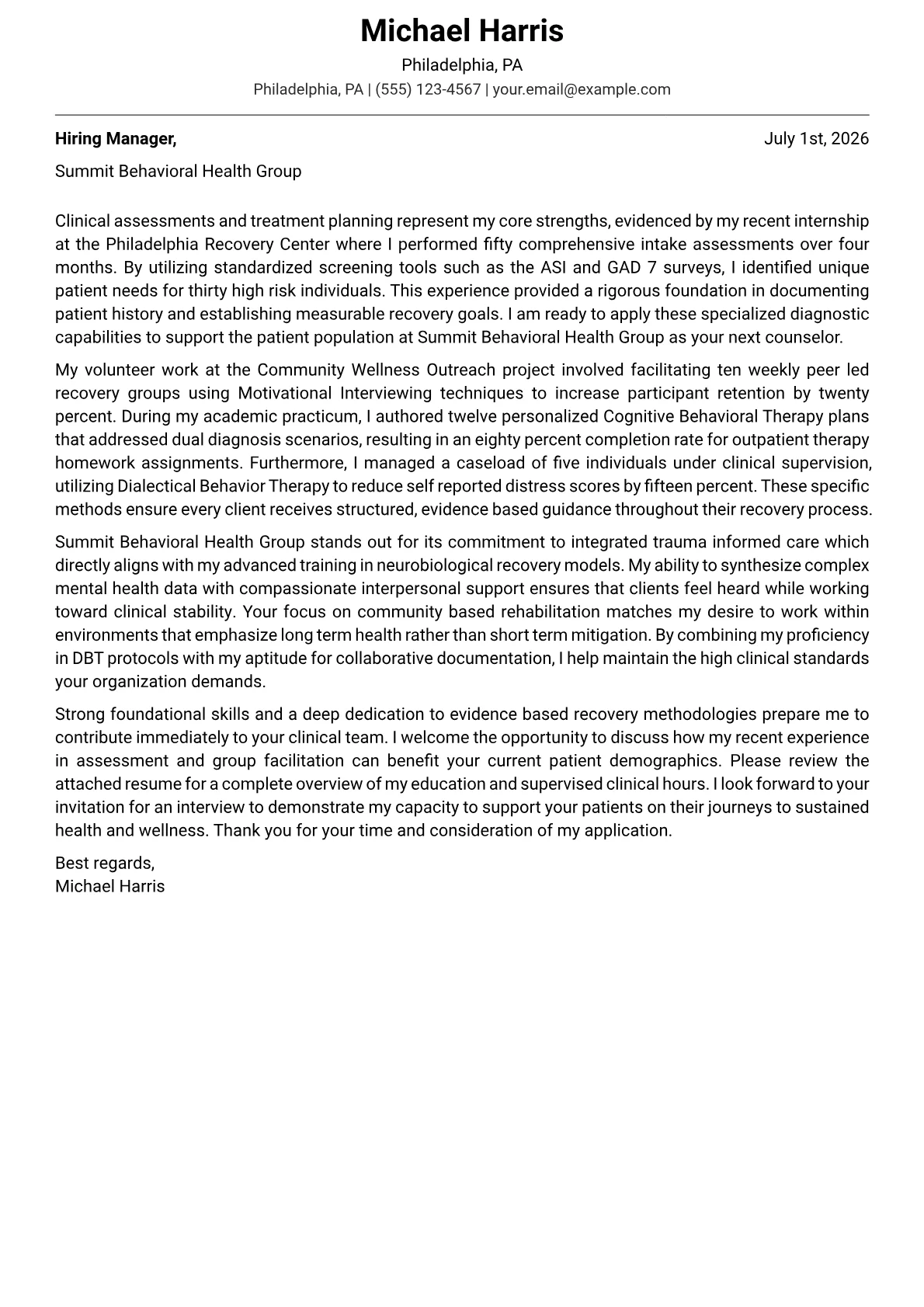Substance Abuse Counselor cover letter in the Modern design
