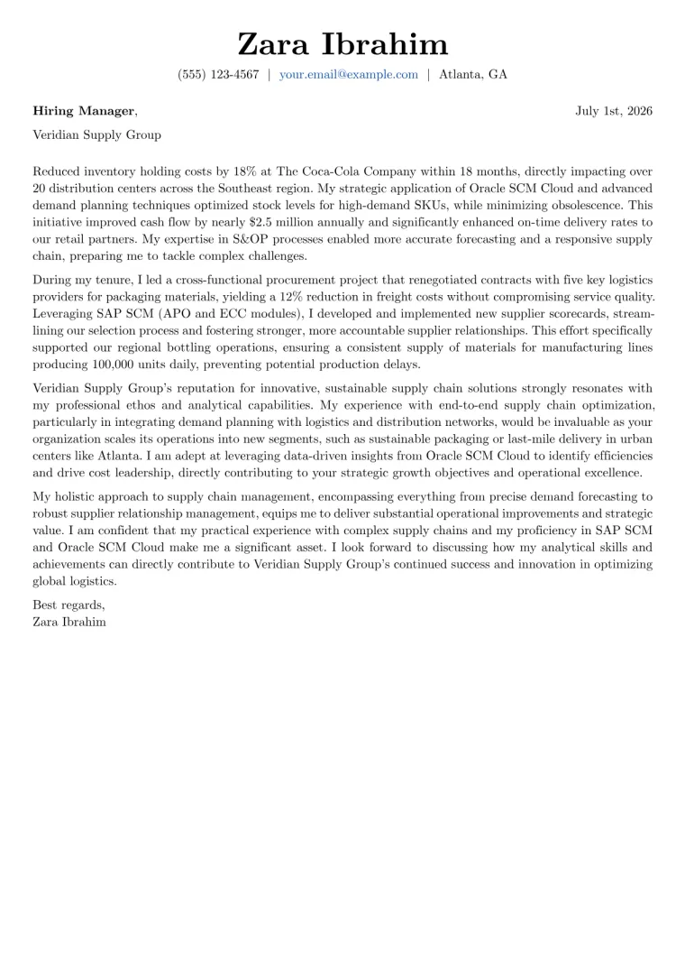 Supply Chain cover letter example preview
