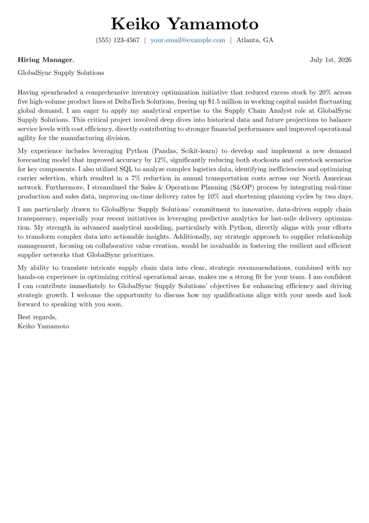 Supply Chain Analyst cover letter example preview