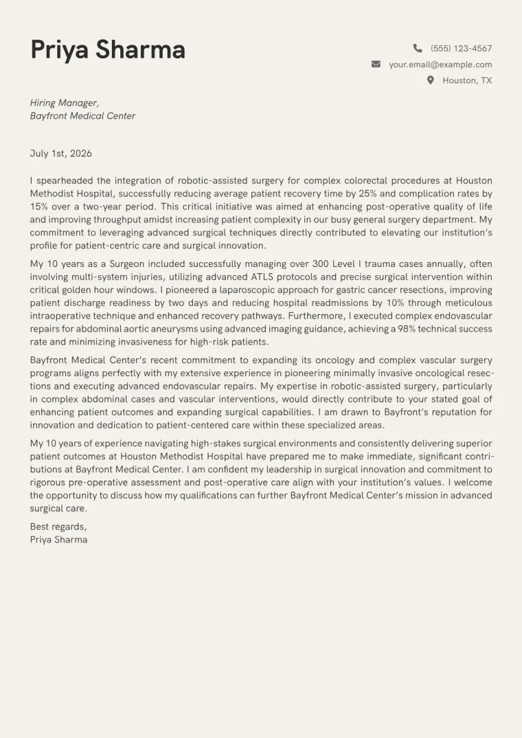 Surgeon cover letter example preview