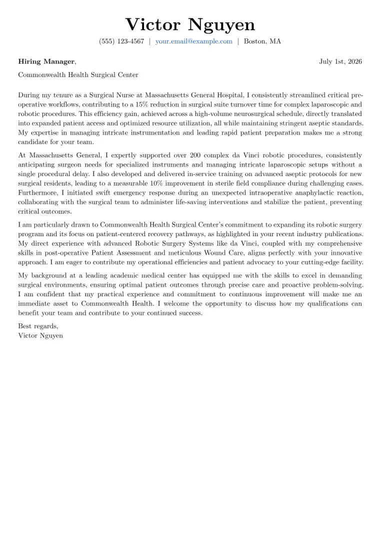 Surgical Nurse cover letter example preview