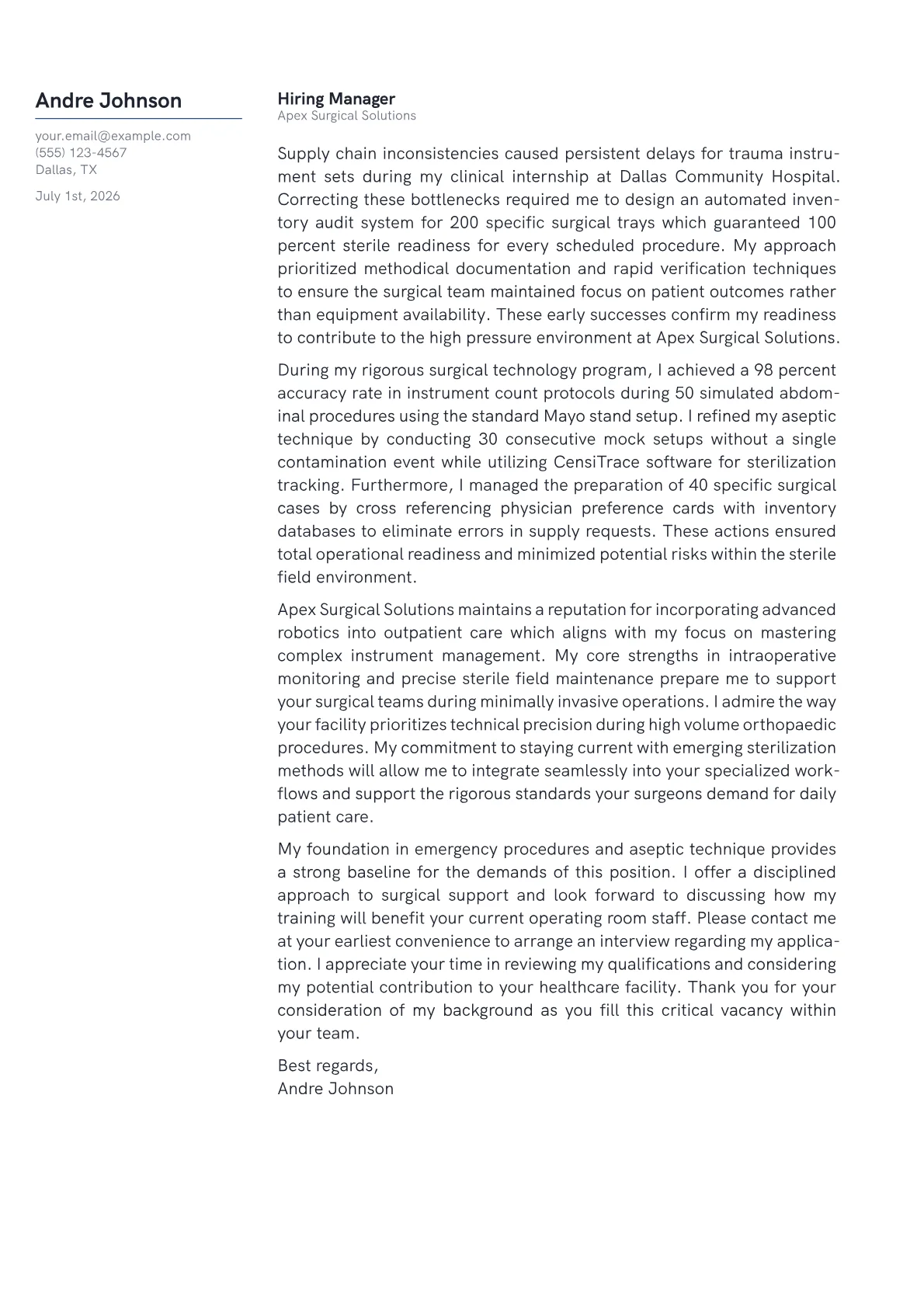 Surgical Technologist cover letter in the Margin design