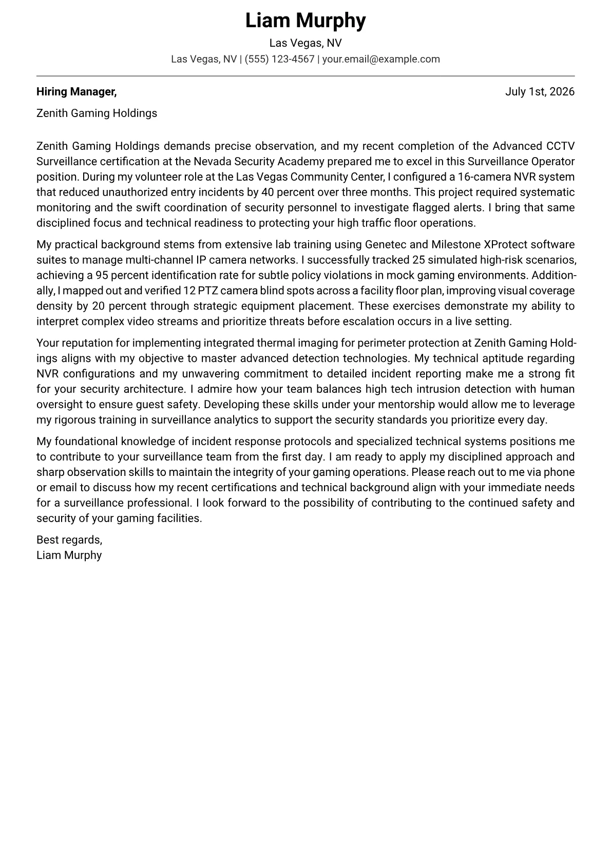 Surveillance Operator cover letter in the Modern design