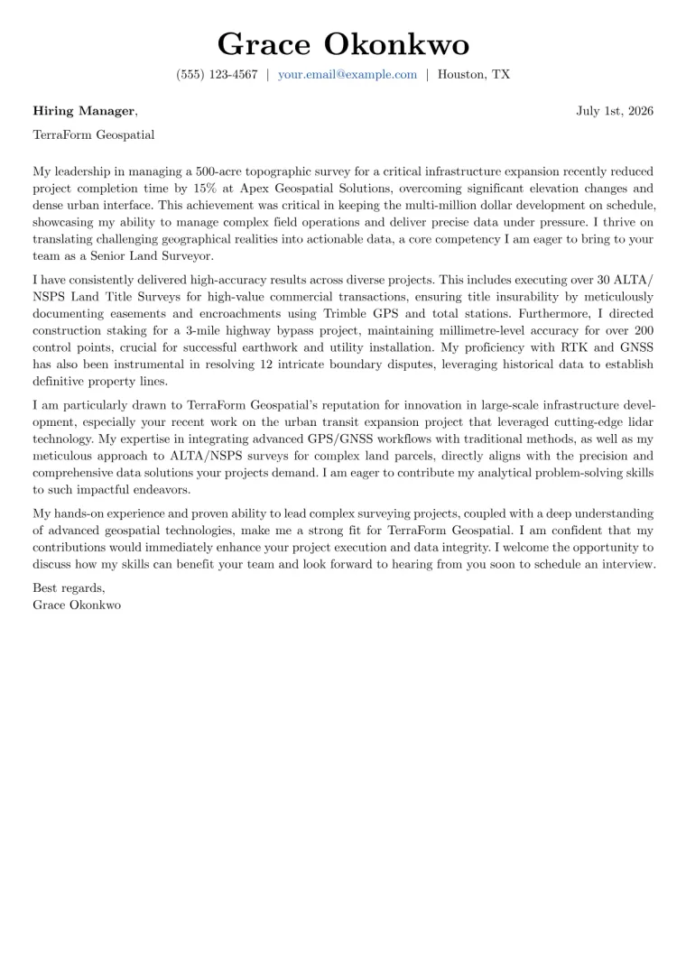 Surveyor Cover Letter Example