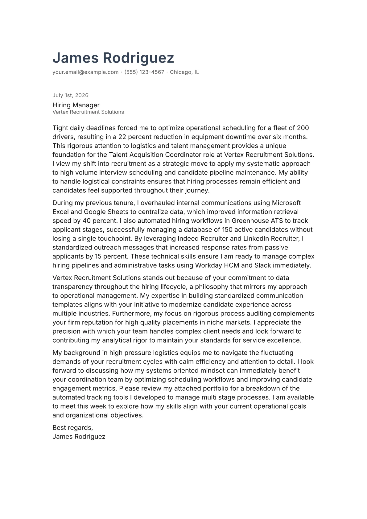 Talent Acquisition Coordinator cover letter in the Minimal design