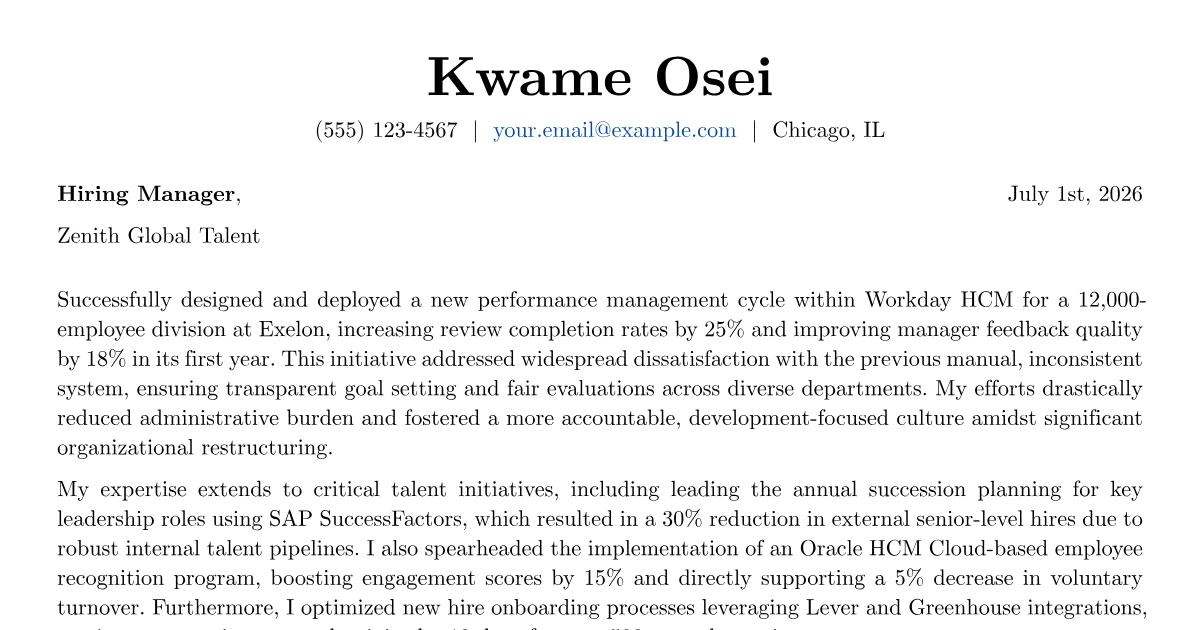 Talent Management Specialist Cover Letter Example (2026)