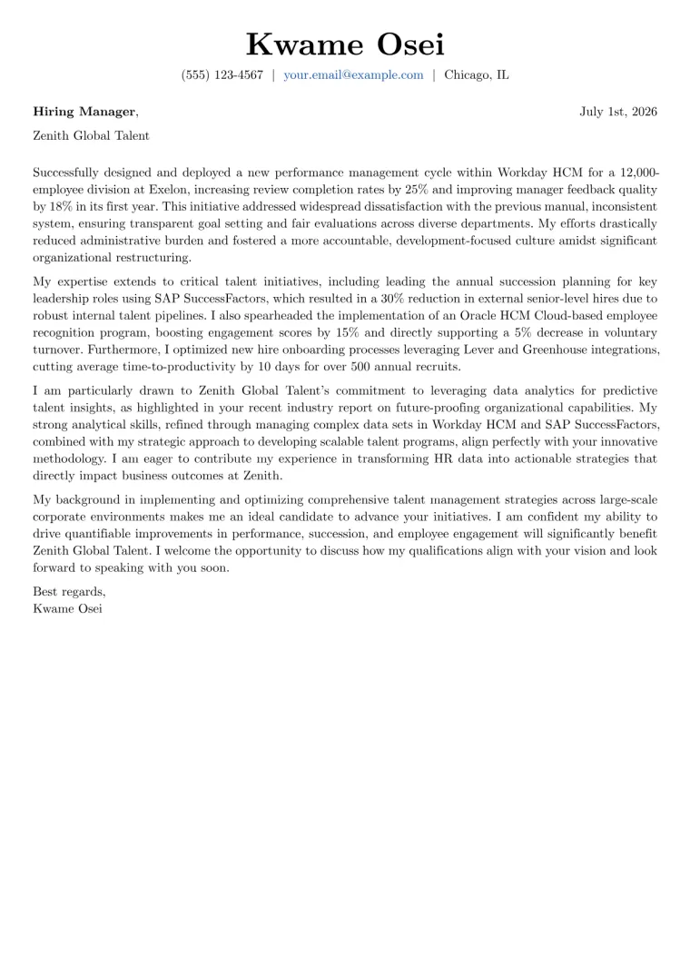 Talent Management Specialist Cover Letter Example (2026)