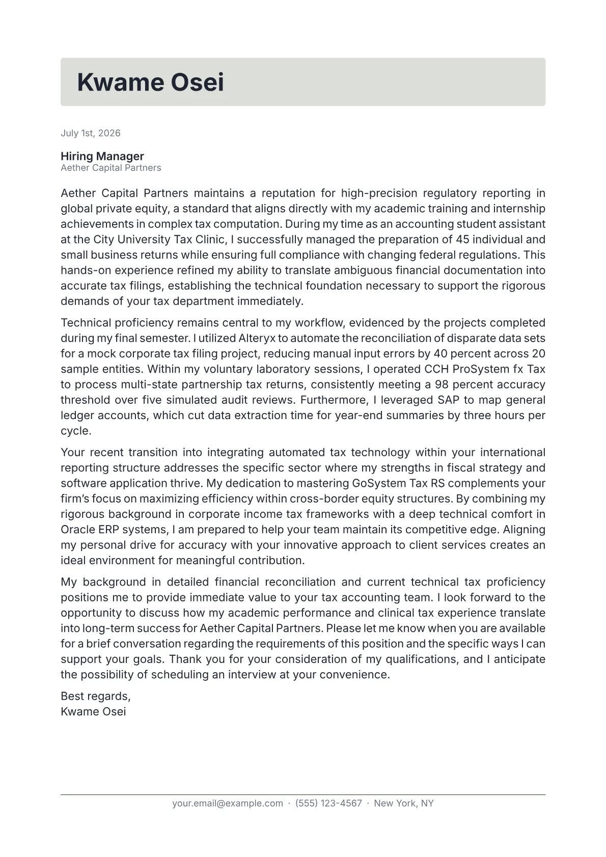 Tax Accountant cover letter in the Letterhead design