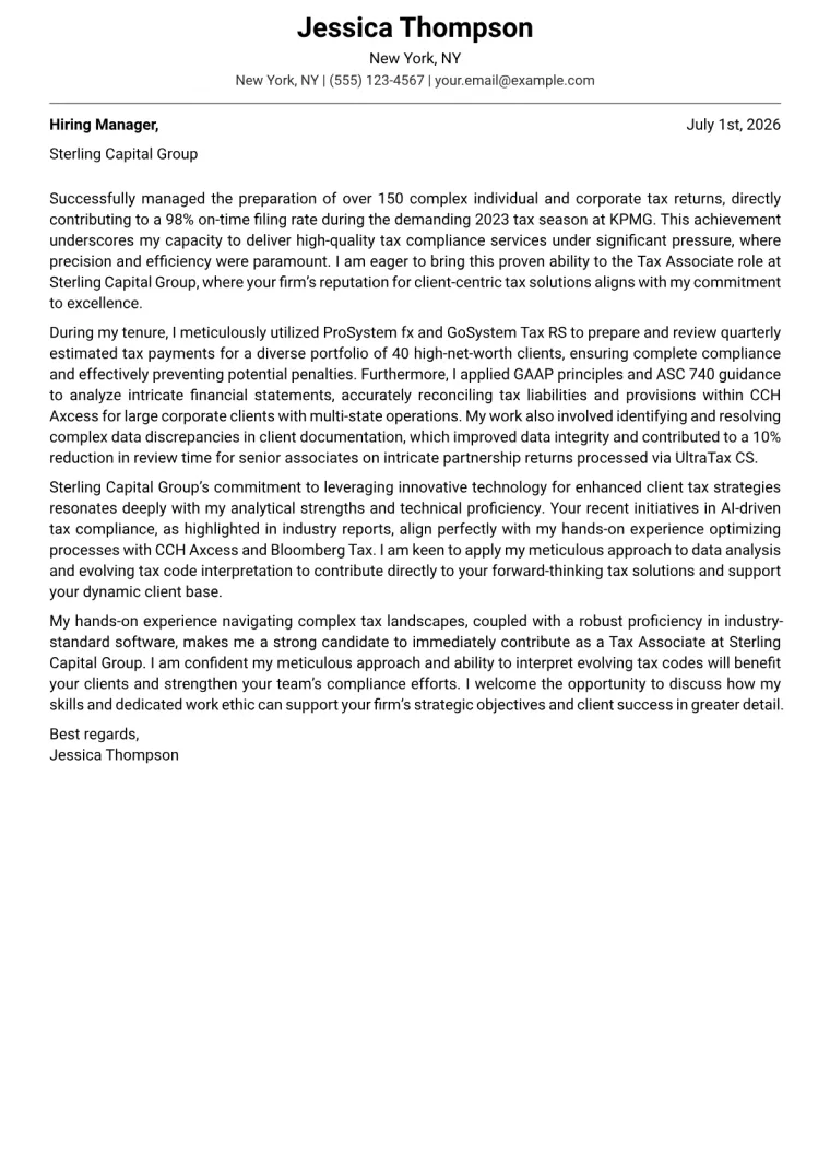 Tax Associate Cover Letter Example