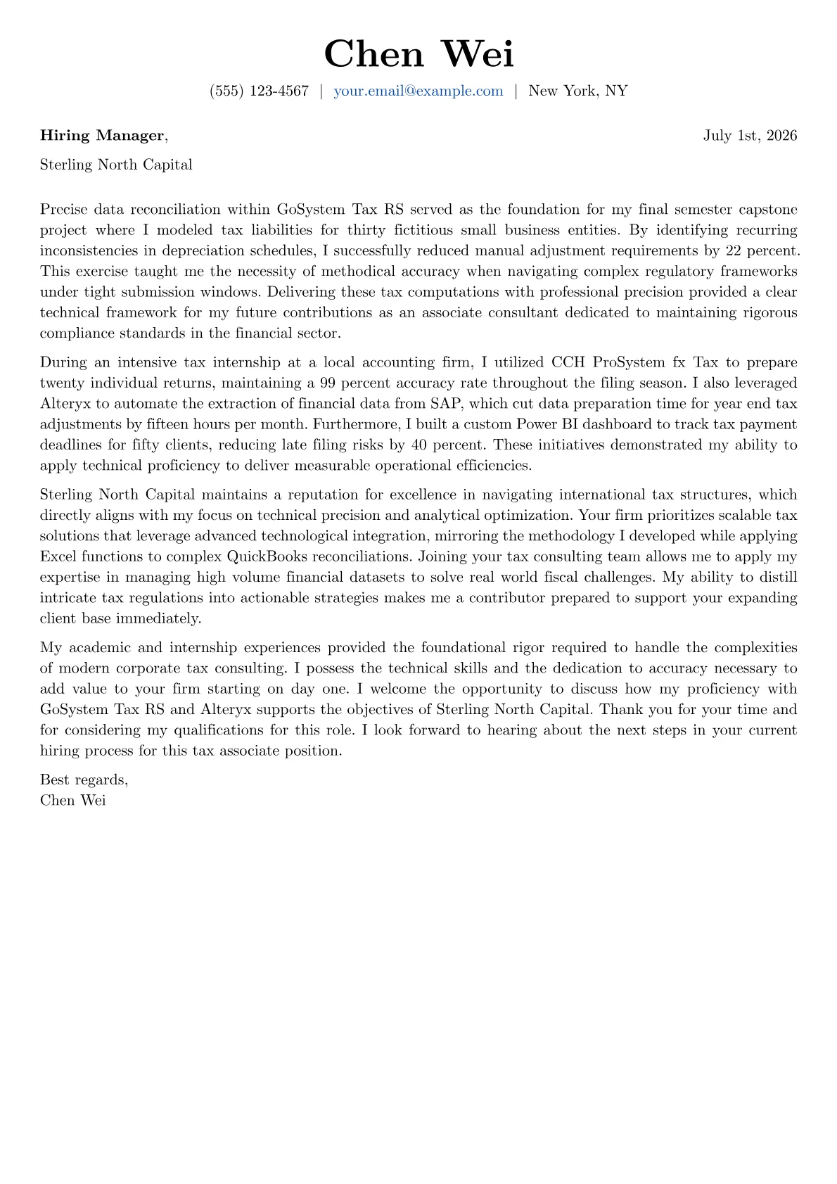 Tax Consultant cover letter in the Basic design