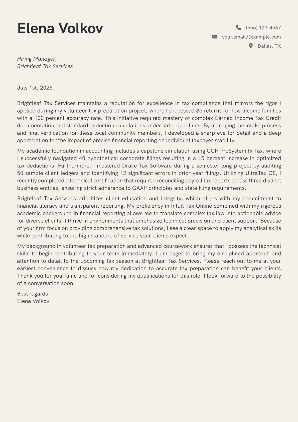 Tax Preparer cover letter in the Creative design