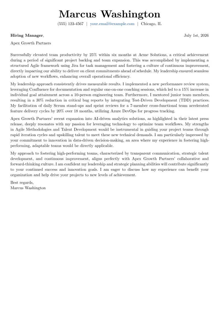 Team Leader Cover Letter Example