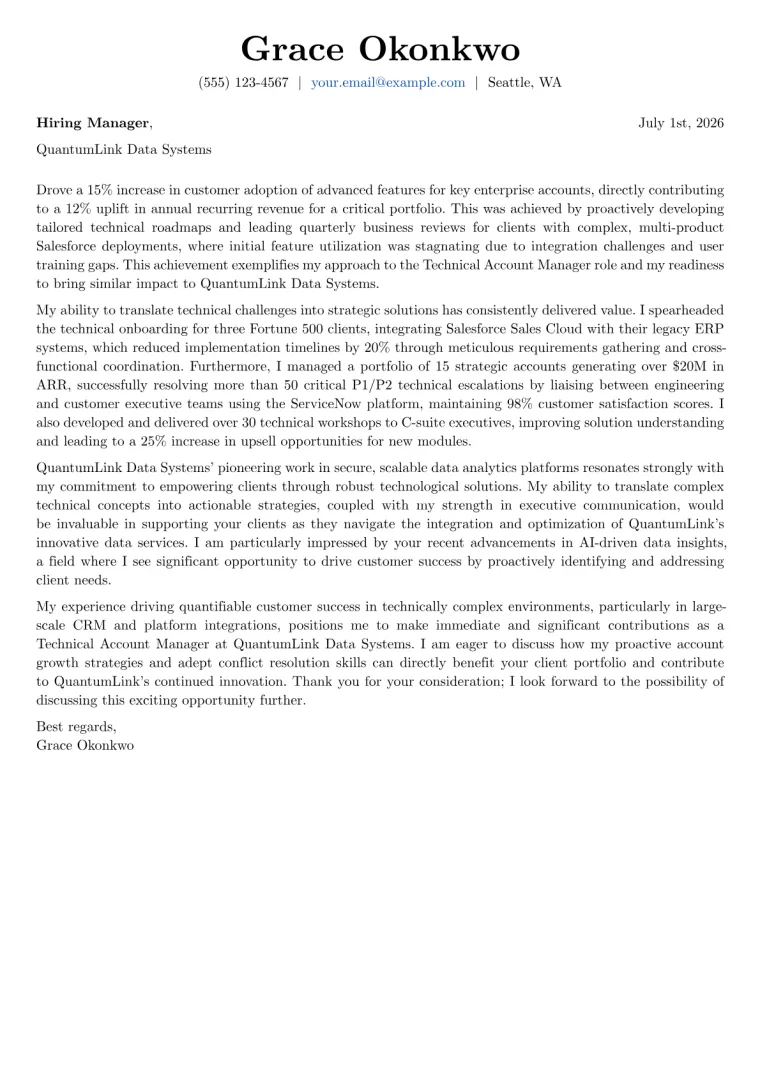 Technical Account Manager cover letter example preview
