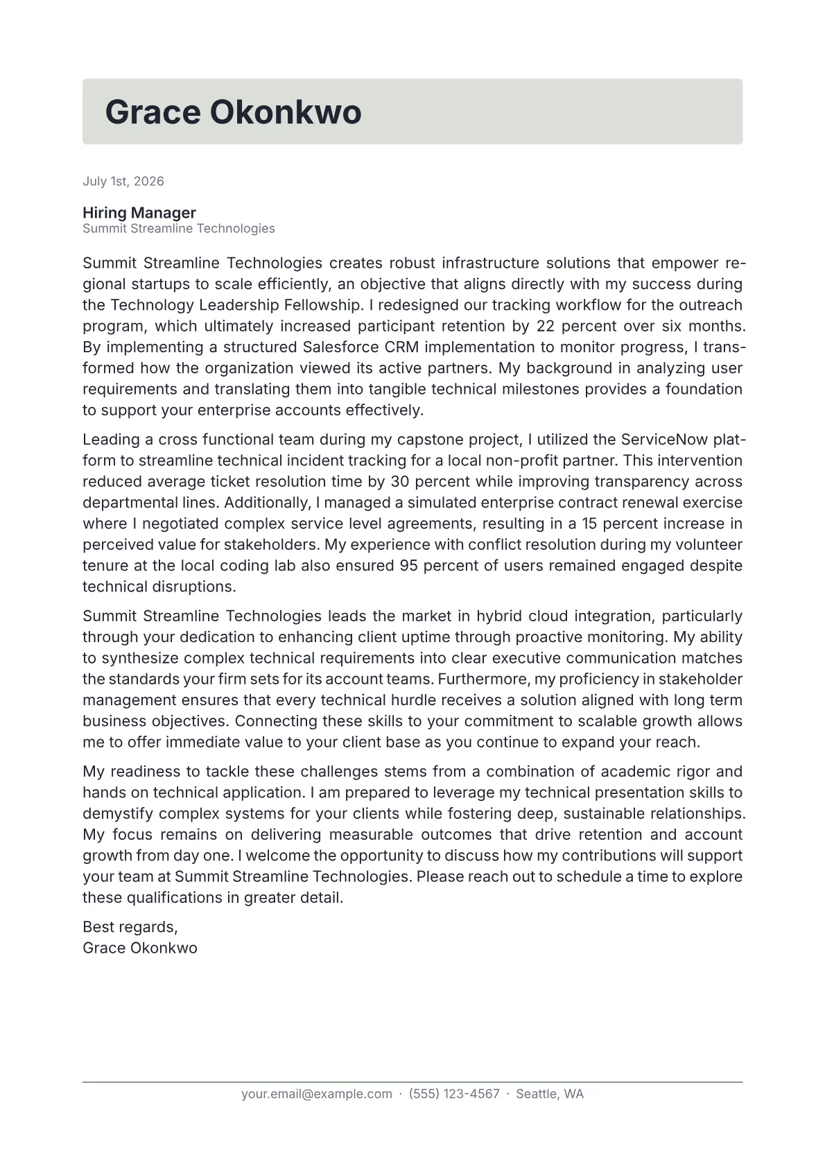 Technical Account Manager cover letter in the Letterhead design