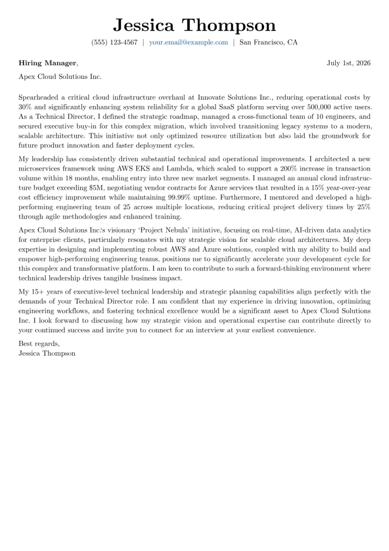 Technical Director cover letter example
