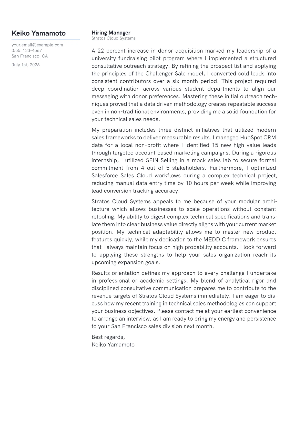 Technical Sales Representative cover letter in the Margin design