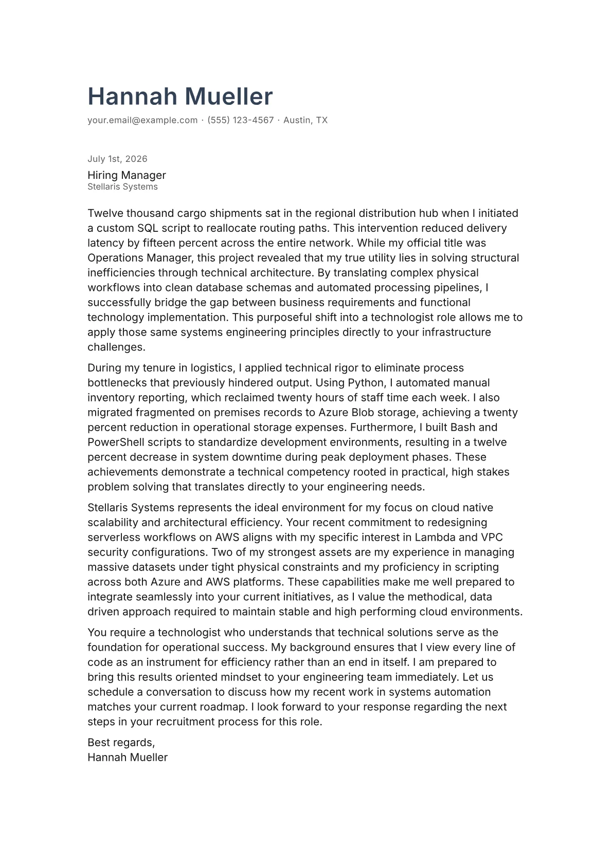 Technologist cover letter in the Minimal design
